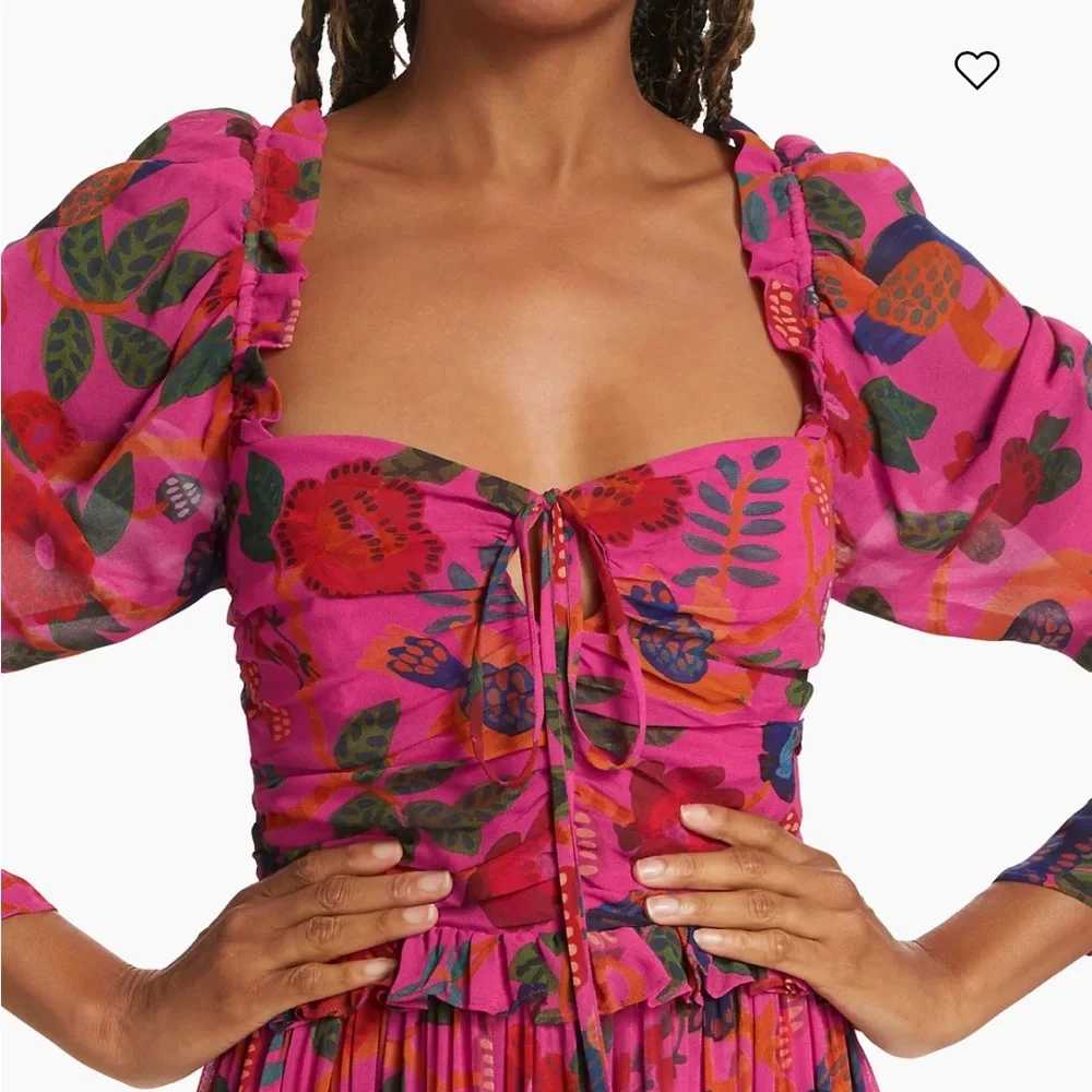 NWT Farm Rio Farm Rio's Sweet Forest  pink tier halter mushroom maxi dress - Picture 8 of 17